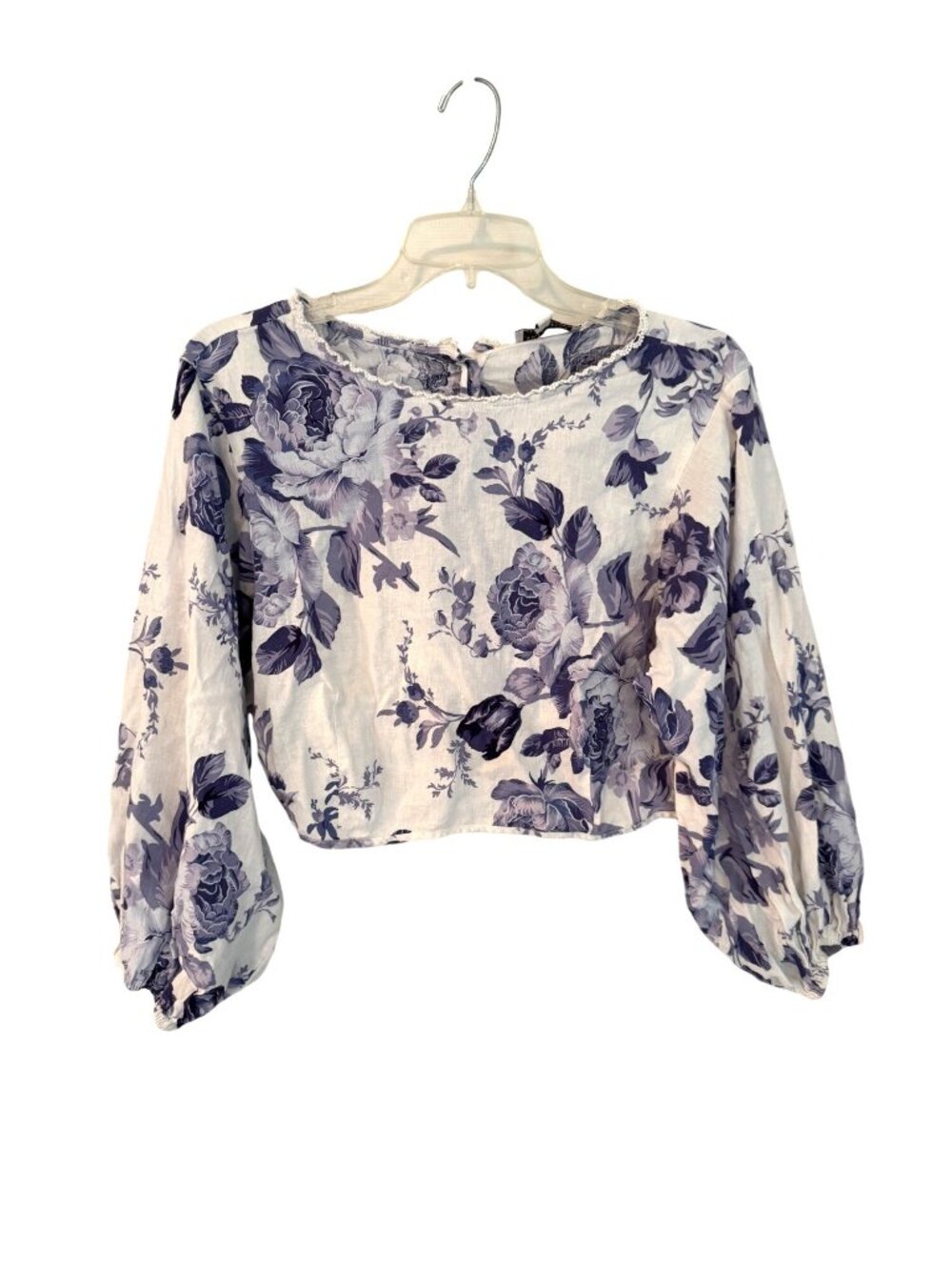 Vintage Laura Ashley Floral Crop Top Blouse Linen Balloon Sleeve Back Button Sma - Picture 2 of 13